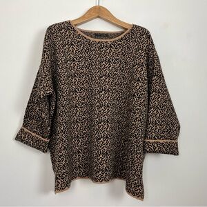 Tahari‎ Women’s Leopard Print Sweater Size Large 3/4 Sleeves Boatneck